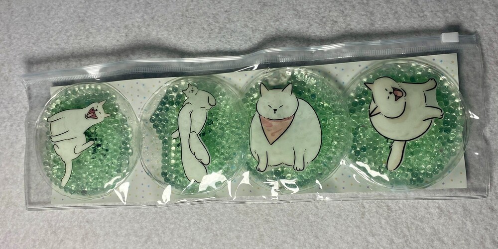 Cute Cat Reusable Gel Ice Pack Hot Cold Therapy Pack 4 Pad Set Green NEW